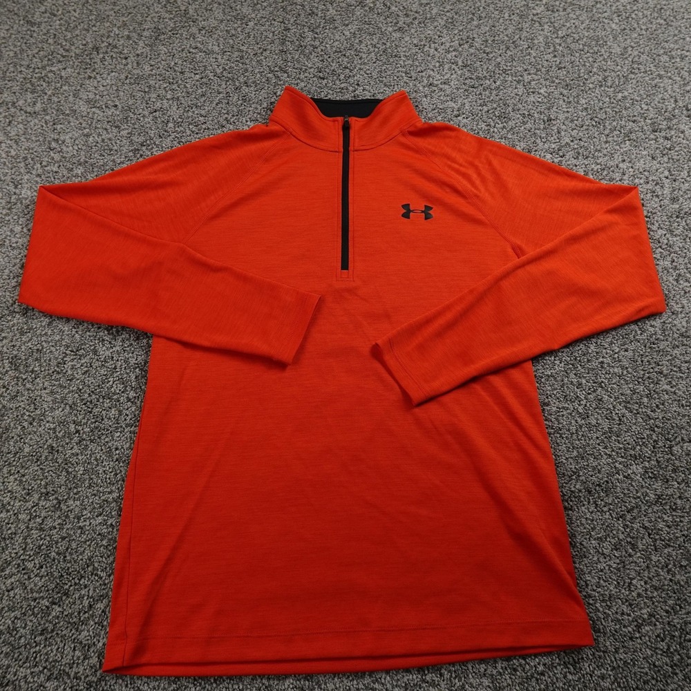 Under Armour Pullover Mens S Orange Loose HeatGear Quarter Zip Athletic Shirt